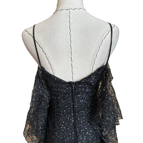 Vintage 80s Nuance Black Gold Swiss Dot Tulle Dress Stevie Nicks Fairy Witchy - Picture 11 of 17